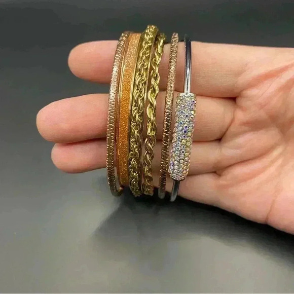 Shiny Statement Bracelets Gold-tone & Rose-gold-tone & Crystal Lot of 6 - Picture 2 of 9